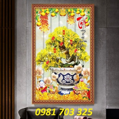 Tranh gạch 3D phòng khách- gạch tranh hoa mai