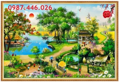 Gạch 3d tranh gạch men làng quê HP2822