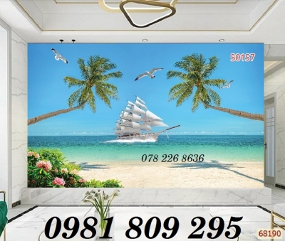 Gạch tranh 3d thuyền buồm xanh mát