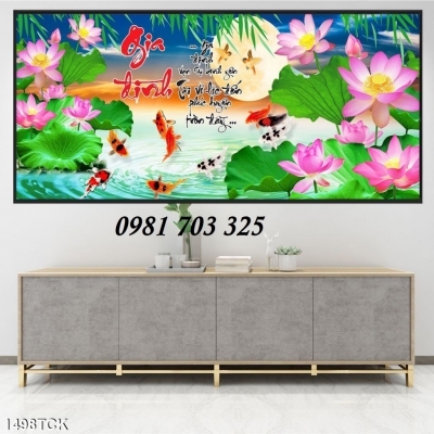 Tranh gạch phong thủy 3D hoa sen cá chép