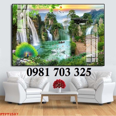 Tranh phong cảnh thác nước, gạch tranh ốp tường