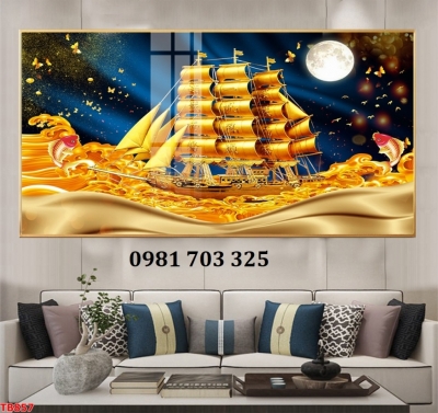 Gạch tranh phong thủy thuyền buồm 3D