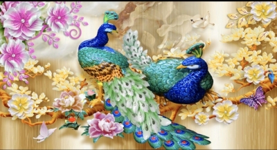 Tranh 3d gạch ốp tường chim công