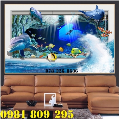 Gạch tranh 3d cá heo - tranh gạch ốp tường