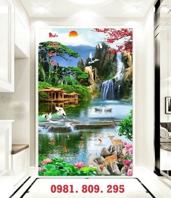 Tranh gạch phong cảnh ngôi nhà khổ dọc
