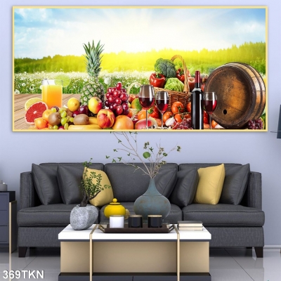 Tranh trang trí nhà bếp 3D- Tranh hoạ tiết hoa quả và rượu vang