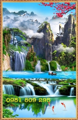 Tranh thác nước - tranh gạch 3d phong cảnh sơn thủy
