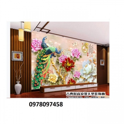 Tranh gạch - tranh chim công