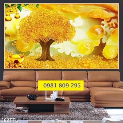 Tranh gạch cây kim tiền 3d
