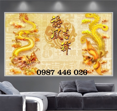 Tranh gạch men rồng vàng HP624