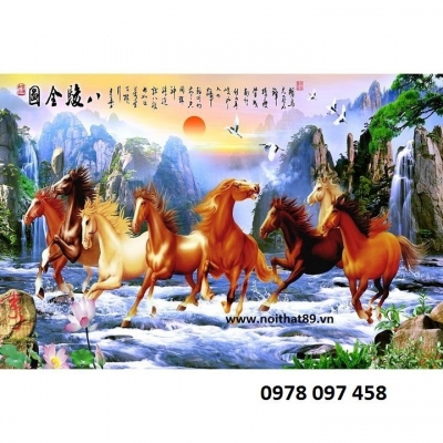 Tranh 8 chú ngựa - gạch tranh 3D