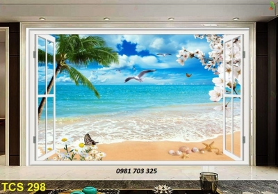 tranh cửa sổ 3D trang trí tường,gạch tranh 3D