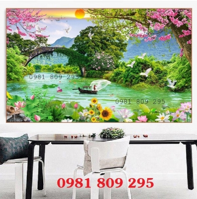 Tranh gạch men hồ sen 3d HP8656