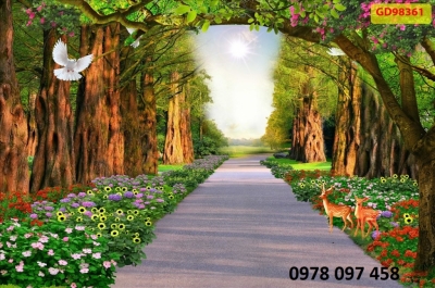 Gạch tranh hoa tiết phong cảnh mùa thu
