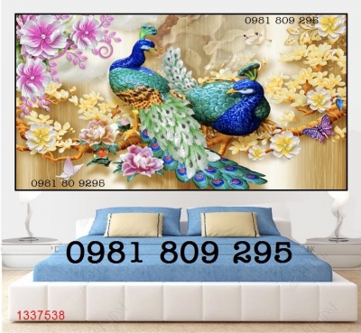 Gạch 3d chim công hoa mẫu đơn vợ chồng