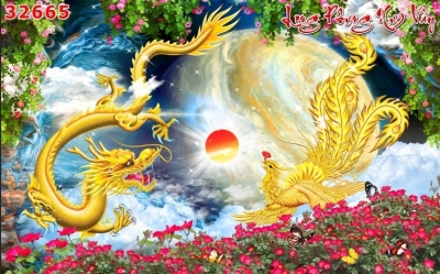 Gạch men trang trí -tranh gạch 3d rồng phượng - 853XC