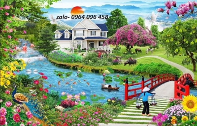 Tranh gạch 3d ốp tường phong cảnh đồng quê - HKM98