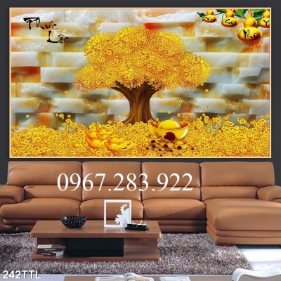Tranh 3D- Tranh gạch cây kim tiền