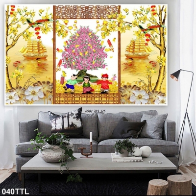 Tranh gạch đẹp 3D hoa đào