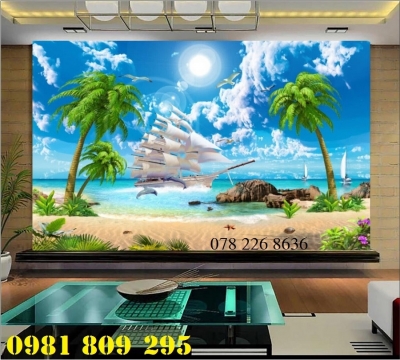 Tranh gạch men thuyền buồm 3d phong thủy HN939