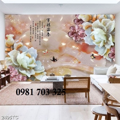 gạch tranh hoa mẫu đơn phong thủy 3D