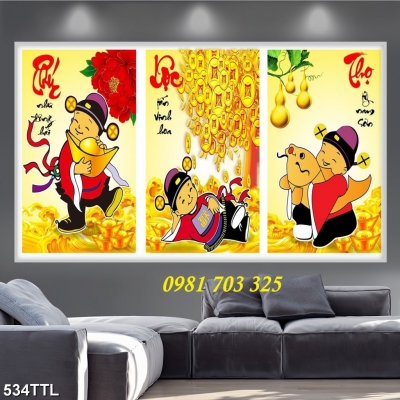 tranh gạch 3D, tranh phúc lộc thọ trang trí tường