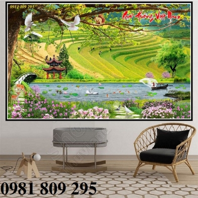 Gạch tranh 3d phong cảnh - tranh đồng quê