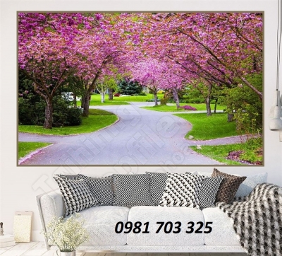 Tranh gạch đẹp 3D hoa đào