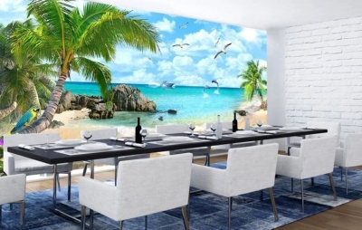 Gạch tranh 3D bãi biển trang trí phòng khách