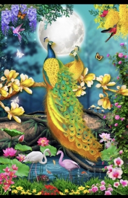 Tranh gạch đẹp 3D khổ đứng trang trí chim công