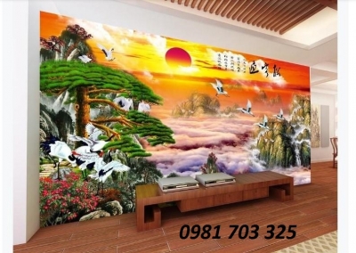 Gạch tranh phong thủy- tranh 3D tùng hạc