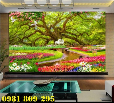 Tranh gạch 3d phong cảnh vườn hoa