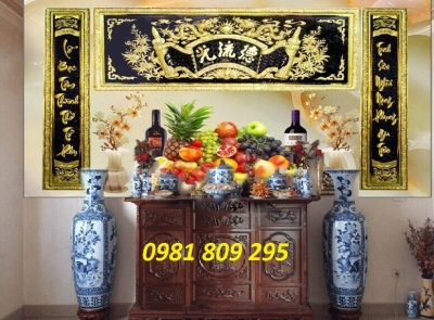 tranh gạch phòng thờ 3d gia tiên
