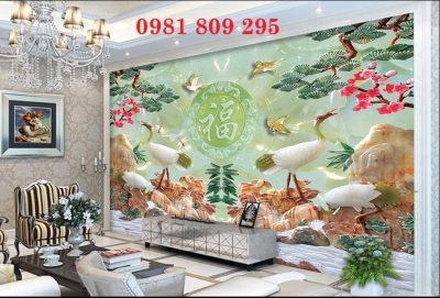 Mẫu tranh gạch 3d chim công sứ ngọc ốp phòng khách