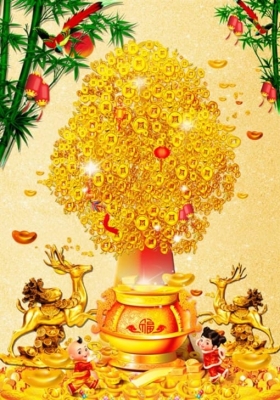 Tranh cây tiền vàng - tranh gạch 3d cây tiền vàng - 7322SM