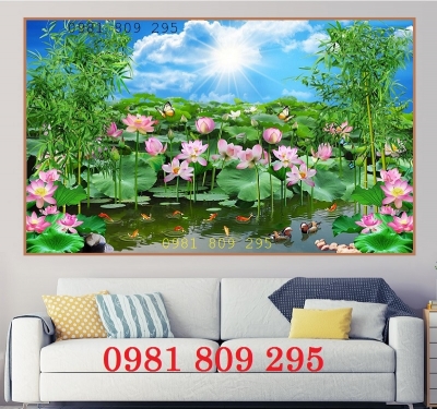 Gạch tranh 3d hoa sen , hồ sen jp88