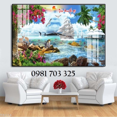 Tranh gạch 3D thuyền buồm phong thủy