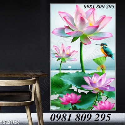 tranh gạch 3d hoa sen ốp tường