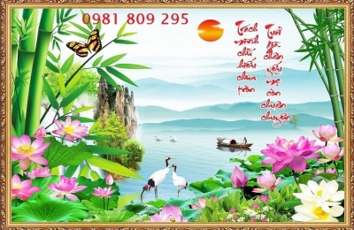 Tranh 3d ốp tường , gạch tranh 3d hoa sen HQ9393