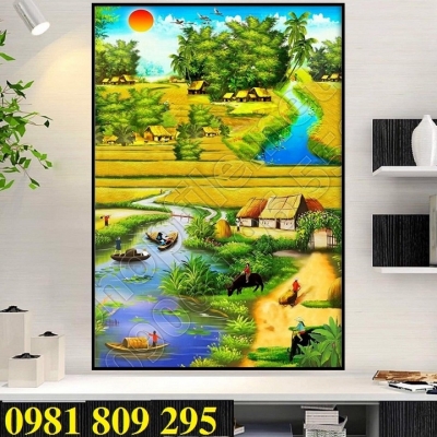Gạch 3d tranh làng quê , gạch tranh