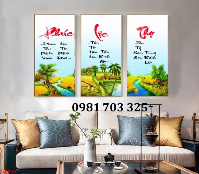 Gạch tranh thư pháp 3 tấm phúc lộc thọ