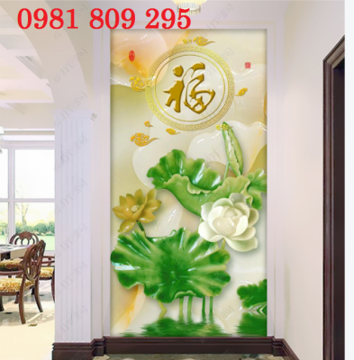 Tranh gạch men khổ đứng hoa sen HP651