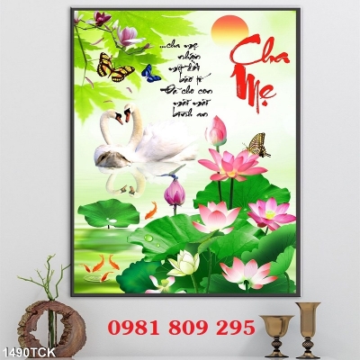 Tranh 3d hoa sen , gạch tranh khổ dọc HN8282
