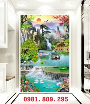 Gạch 3d thác nước, tranh gạch men