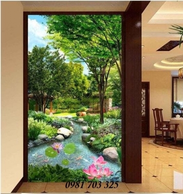 Gạch tranh phong cảnh khổ đứng ốp tường