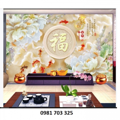 Tranh hoa mẫu đơn, gạch tranh 3D