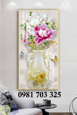 Tranh gạch 3D bình hoa khổ đứng