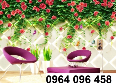 Gạch tranh 3d hoa hồng leo - 098DK