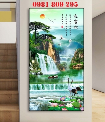 Gạch tranh 3d thác nước khổ đứng