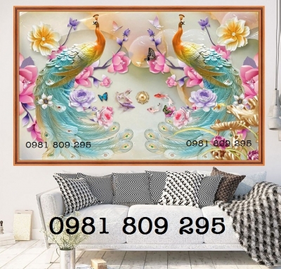 Tranh gạch , gạch ốp tường 3d chim công